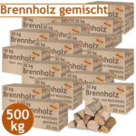 Kaminholz & Brennholz gemischt – Hartholz & Weichholz 25 cm | 500 kg Pakete